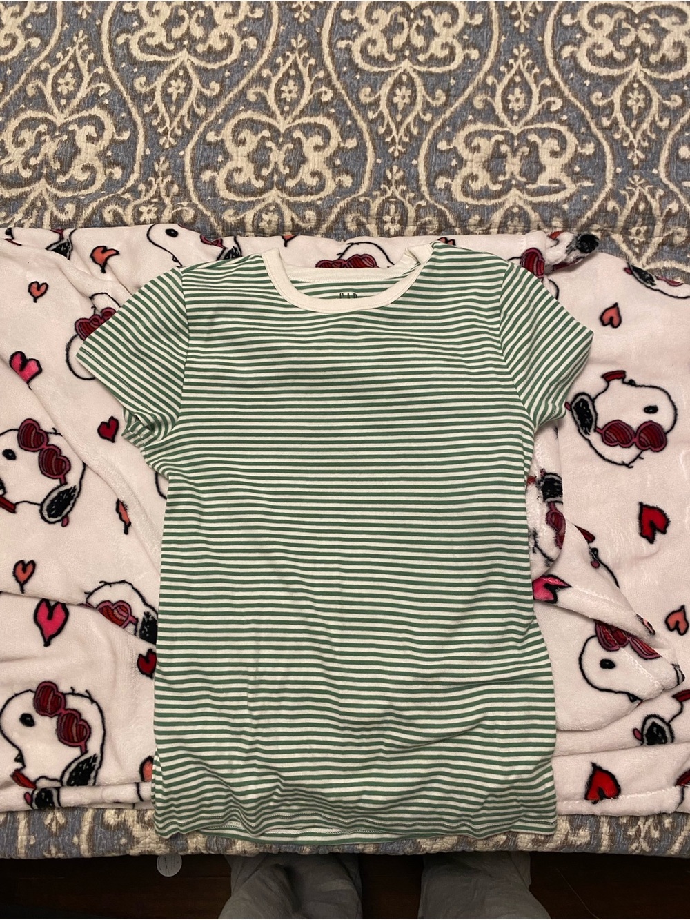 GAP Green and White Striped Short Sleeve Tee